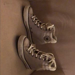 Tan suede Converse All-Star wedge high tops